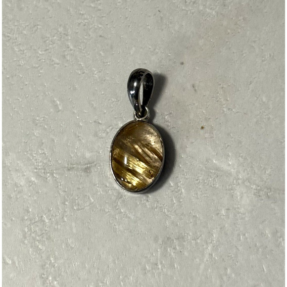 Vintage Gold/Yellow Rutilated Quartz 925 Sterling Silver Necklace Pendant - Picture 1 of 4